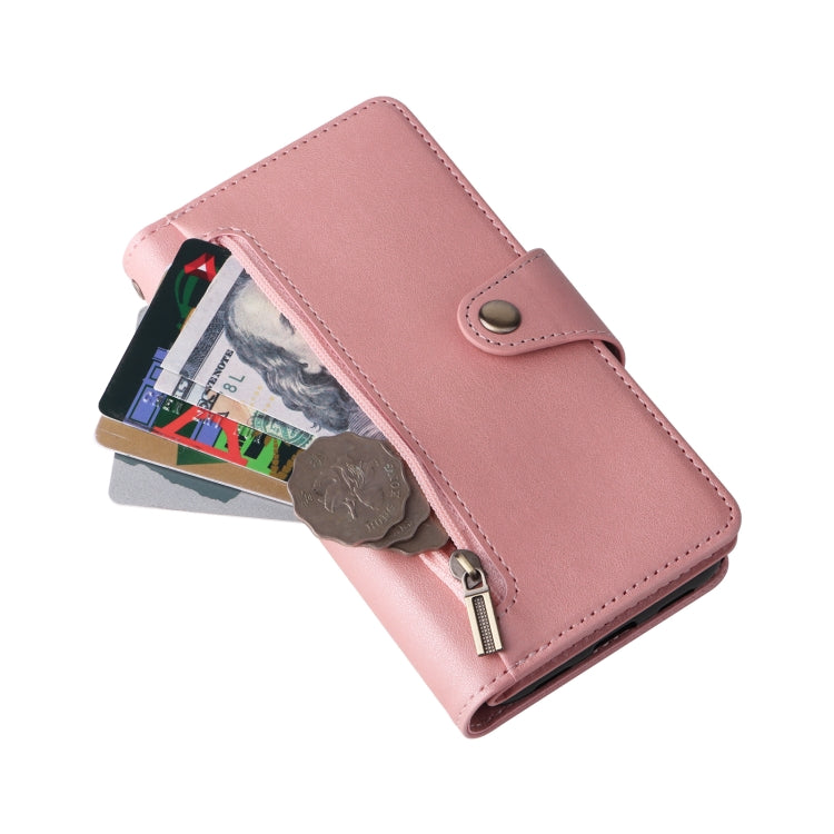 For Google Pixel 4A 4G Rivet Buckle 9 Cards Three Fold Leather Phone Case(Rose Gold)