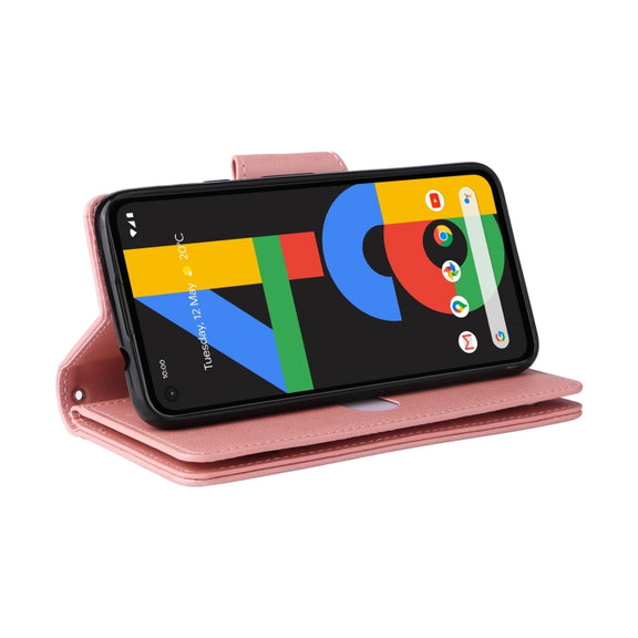 For Google Pixel 4A 4G Rivet Buckle 9 Cards Three Fold Leather Phone Case(Rose Gold)