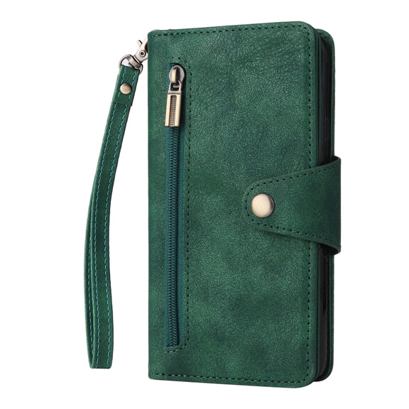 For Google Pixel 4A 4G Rivet Buckle 9 Cards Three Fold Leather Phone Case(Green)