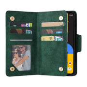 For Google Pixel 4A 4G Rivet Buckle 9 Cards Three Fold Leather Phone Case(Green)