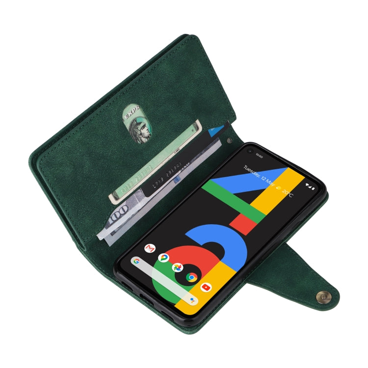For Google Pixel 4A 4G Rivet Buckle 9 Cards Three Fold Leather Phone Case(Green)