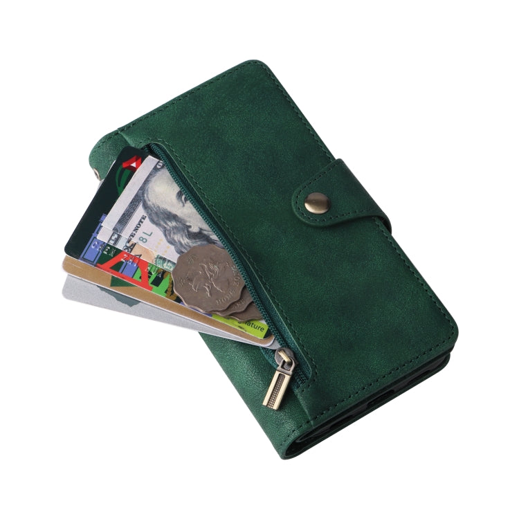 For Google Pixel 4A 4G Rivet Buckle 9 Cards Three Fold Leather Phone Case(Green)