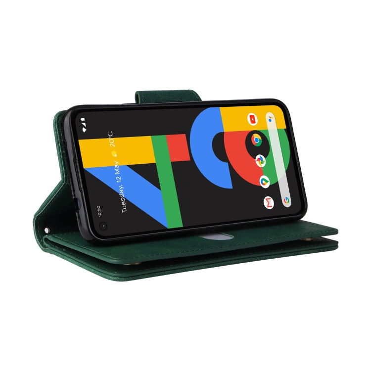For Google Pixel 4A 4G Rivet Buckle 9 Cards Three Fold Leather Phone Case(Green)