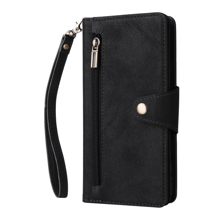 For Google Pixel 4A 5G Rivet Buckle 9 Cards Three Fold Leather Phone Case(Black)