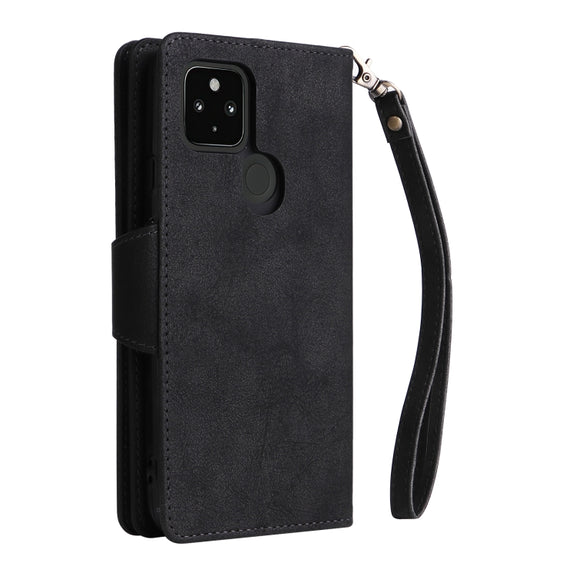 For Google Pixel 4A 5G Rivet Buckle 9 Cards Three Fold Leather Phone Case(Black)