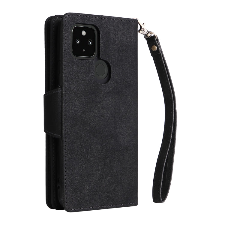 For Google Pixel 4A 5G Rivet Buckle 9 Cards Three Fold Leather Phone Case(Black)
