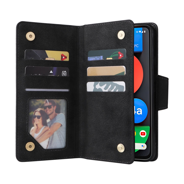 For Google Pixel 4A 5G Rivet Buckle 9 Cards Three Fold Leather Phone Case(Black)