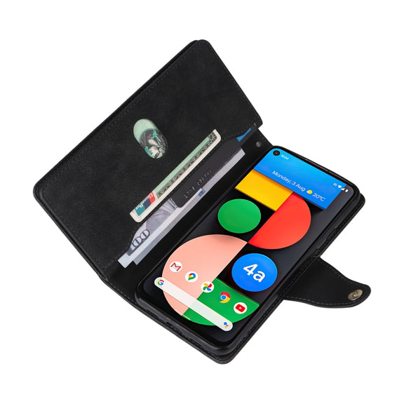 For Google Pixel 4A 5G Rivet Buckle 9 Cards Three Fold Leather Phone Case(Black)