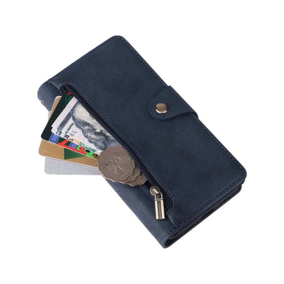 For Google Pixel 4A 5G Rivet Buckle 9 Cards Three Fold Leather Phone Case(Blue)
