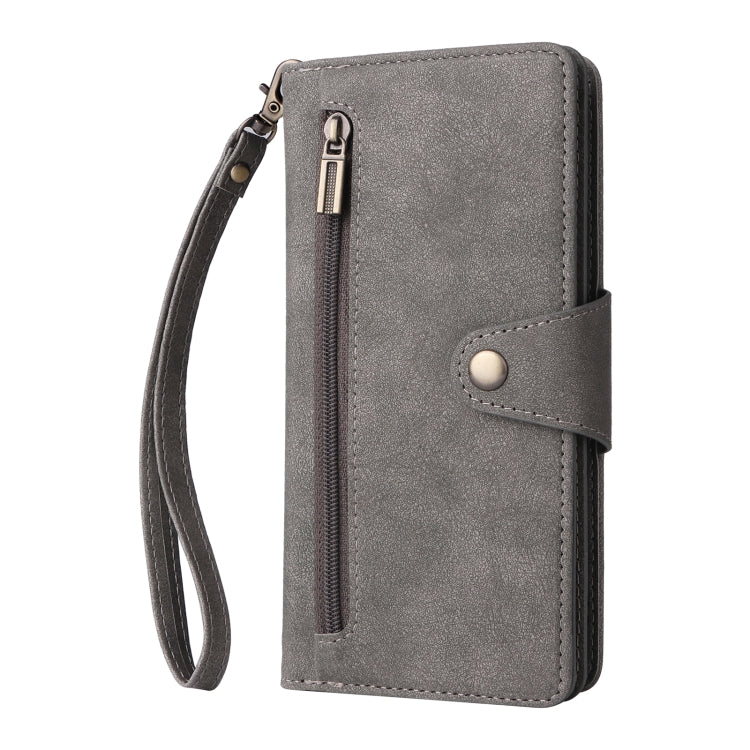 For Google Pixel 4A 5G Rivet Buckle 9 Cards Three Fold Leather Phone Case(Grey)