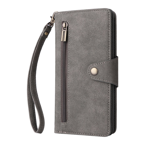 For Google Pixel 4A 5G Rivet Buckle 9 Cards Three Fold Leather Phone Case(Grey)