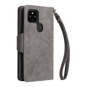 For Google Pixel 4A 5G Rivet Buckle 9 Cards Three Fold Leather Phone Case(Grey)