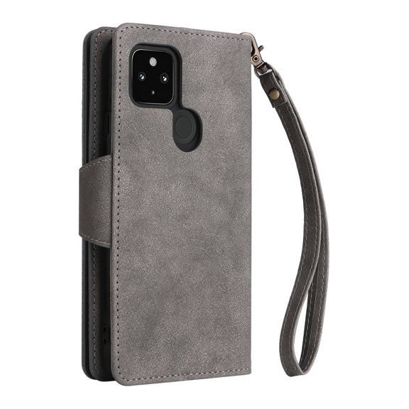 For Google Pixel 4A 5G Rivet Buckle 9 Cards Three Fold Leather Phone Case(Grey)