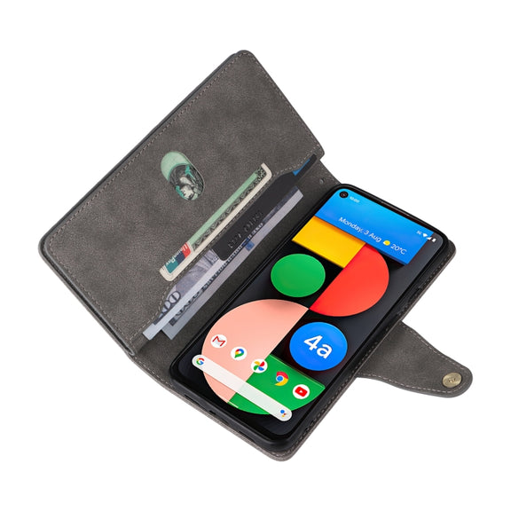 For Google Pixel 4A 5G Rivet Buckle 9 Cards Three Fold Leather Phone Case(Grey)