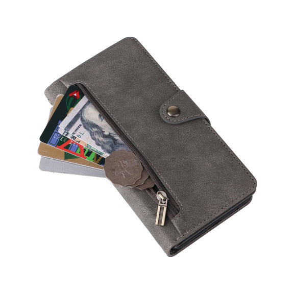 For Google Pixel 4A 5G Rivet Buckle 9 Cards Three Fold Leather Phone Case(Grey)