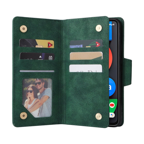 For Google Pixel 4A 5G Rivet Buckle 9 Cards Three Fold Leather Phone Case(Green)