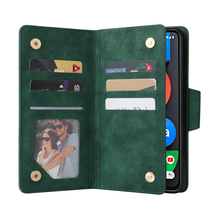 For Google Pixel 4A 5G Rivet Buckle 9 Cards Three Fold Leather Phone Case(Green)