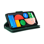 For Google Pixel 4A 5G Rivet Buckle 9 Cards Three Fold Leather Phone Case(Green)