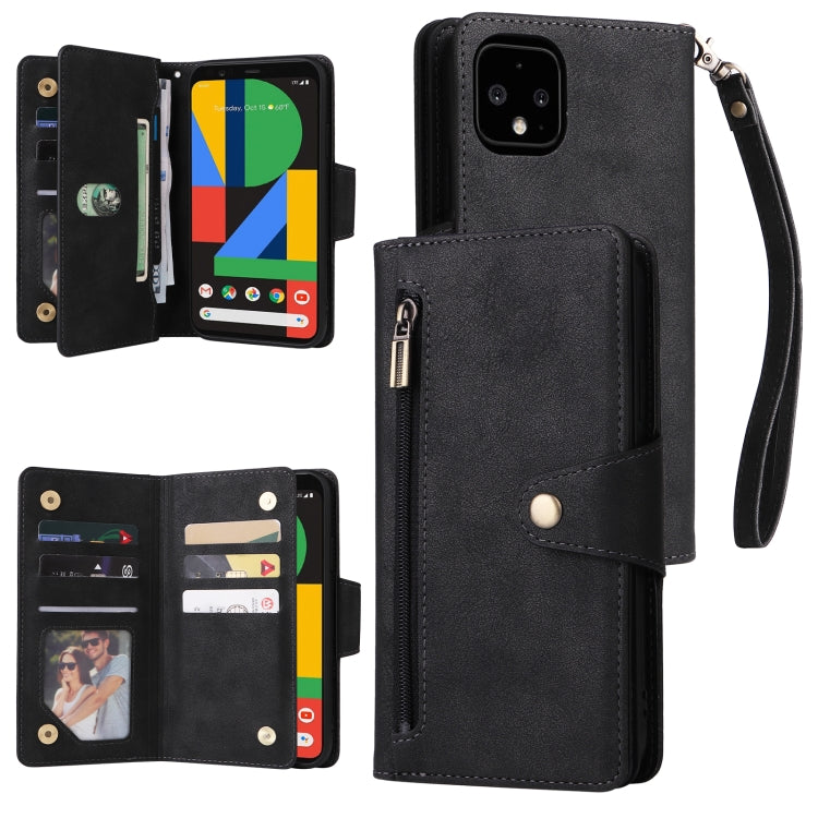 For Google Pixel 4 XL Rivet Buckle 9 Cards Three Fold Leather Phone Case(Black)