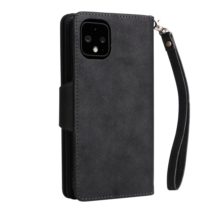 For Google Pixel 4 XL Rivet Buckle 9 Cards Three Fold Leather Phone Case(Black)