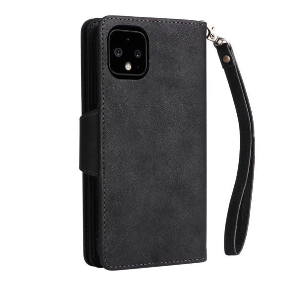For Google Pixel 4 XL Rivet Buckle 9 Cards Three Fold Leather Phone Case(Black)