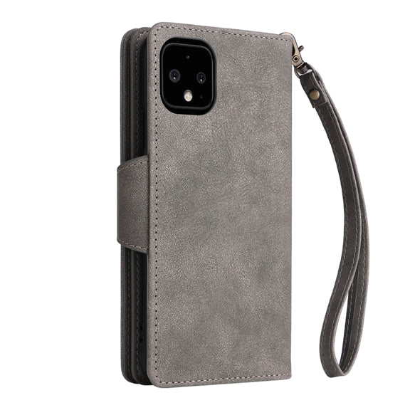 For Google Pixel 4 XL Rivet Buckle 9 Cards Three Fold Leather Phone Case(Grey)