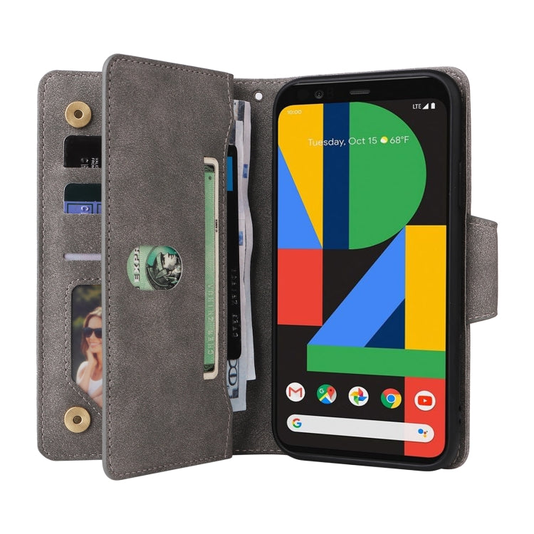 For Google Pixel 4 XL Rivet Buckle 9 Cards Three Fold Leather Phone Case(Grey)