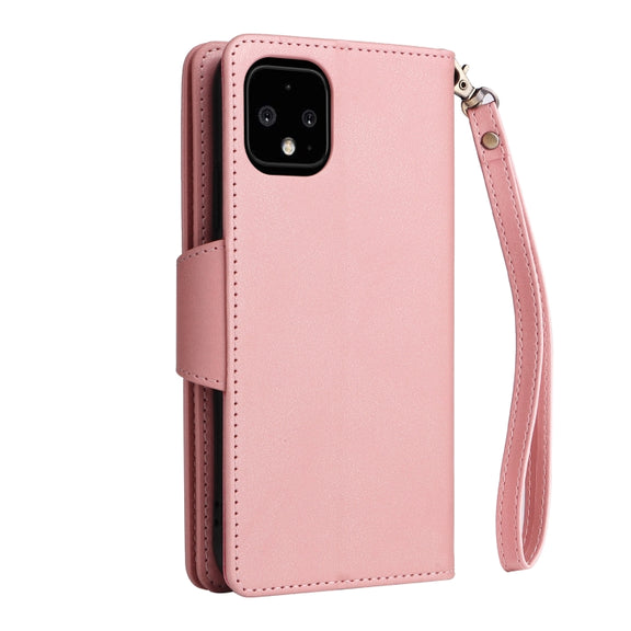 For Google Pixel 4 XL Rivet Buckle 9 Cards Three Fold Leather Phone Case(Rose Gold)