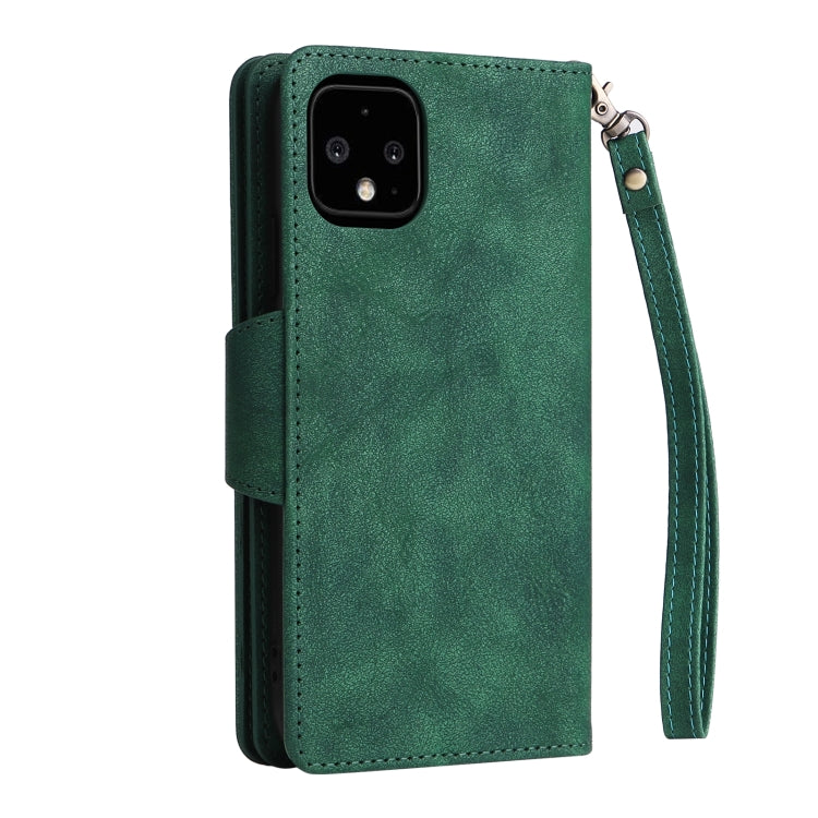 For Google Pixel 4 XL Rivet Buckle 9 Cards Three Fold Leather Phone Case(Green)