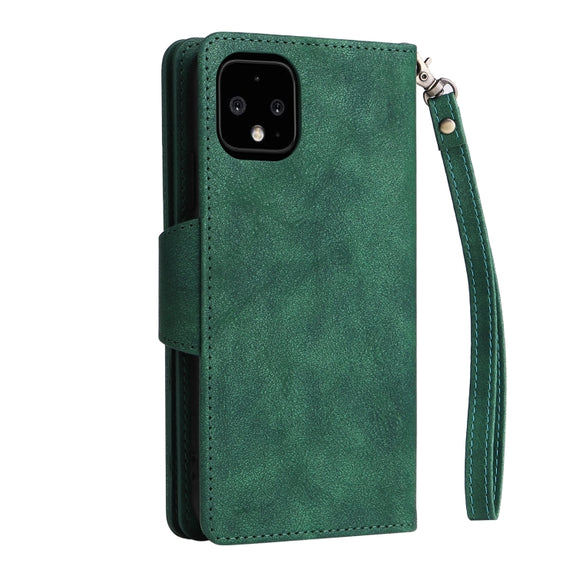 For Google Pixel 4 XL Rivet Buckle 9 Cards Three Fold Leather Phone Case(Green)