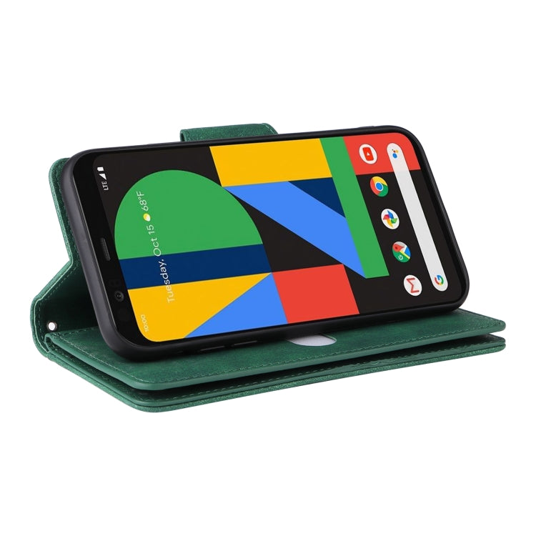 For Google Pixel 4 XL Rivet Buckle 9 Cards Three Fold Leather Phone Case(Green)