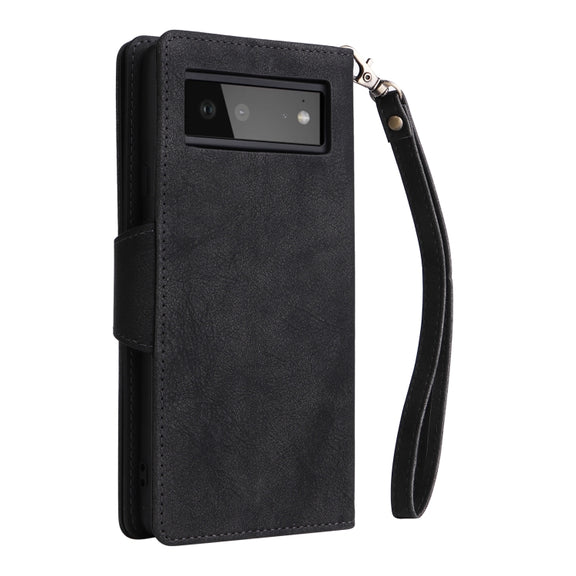 For Google Pixel 6 Rivet Buckle 9 Cards Three Fold Leather Phone Case(Black)