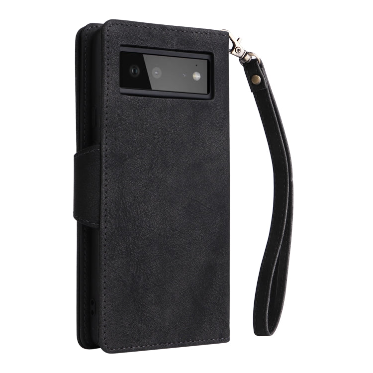 For Google Pixel 6 Rivet Buckle 9 Cards Three Fold Leather Phone Case(Black)