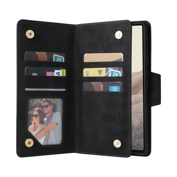 For Google Pixel 6 Rivet Buckle 9 Cards Three Fold Leather Phone Case(Black)