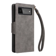 For Google Pixel 6 Rivet Buckle 9 Cards Three Fold Leather Phone Case(Grey)