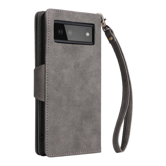 For Google Pixel 6 Rivet Buckle 9 Cards Three Fold Leather Phone Case(Grey)