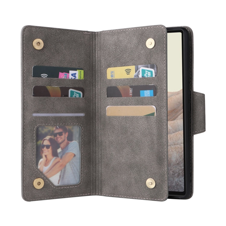 For Google Pixel 6 Rivet Buckle 9 Cards Three Fold Leather Phone Case(Grey)