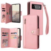 For Google Pixel 6 Rivet Buckle 9 Cards Three Fold Leather Phone Case(Rose Gold)