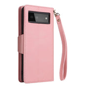 For Google Pixel 6 Rivet Buckle 9 Cards Three Fold Leather Phone Case(Rose Gold)
