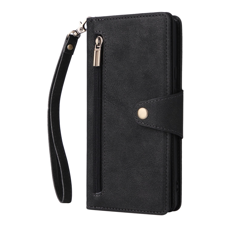 For Google Pixel 6 Pro Rivet Buckle 9 Cards Three Fold Leather Phone Case(Black)