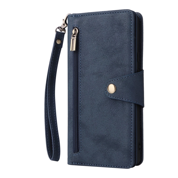 For Google Pixel 6 Pro Rivet Buckle 9 Cards Three Fold Leather Phone Case(Blue)