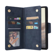 For Google Pixel 6 Pro Rivet Buckle 9 Cards Three Fold Leather Phone Case(Blue)
