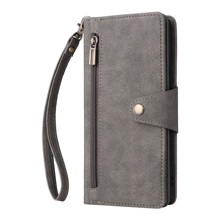 For Google Pixel 6 Pro Rivet Buckle 9 Cards Three Fold Leather Phone Case(Grey)