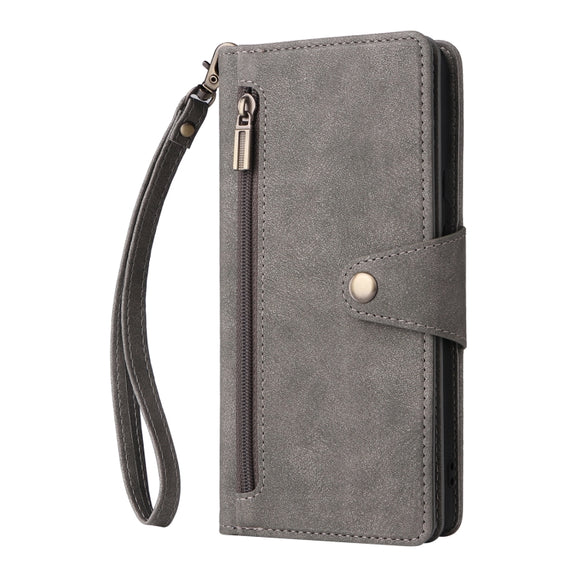 For Google Pixel 6 Pro Rivet Buckle 9 Cards Three Fold Leather Phone Case(Grey)