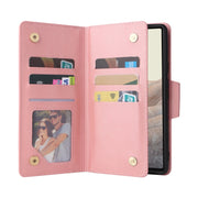 For Google Pixel 6 Pro Rivet Buckle 9 Cards Three Fold Leather Phone Case(Rose Gold)