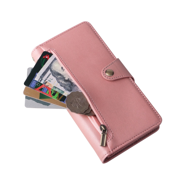 For Google Pixel 6 Pro Rivet Buckle 9 Cards Three Fold Leather Phone Case(Rose Gold)