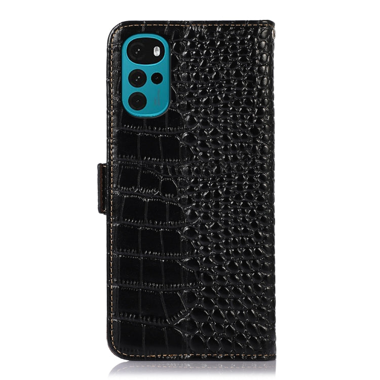 For Motorola Moto G22 Crocodile Top Layer Cowhide Leather Phone Case(Black)