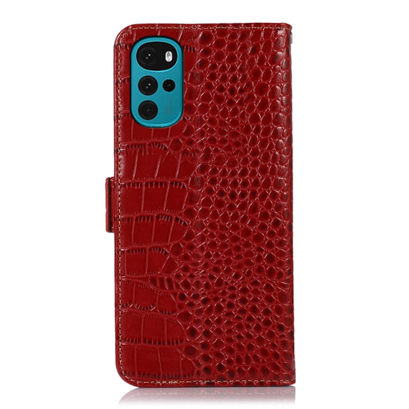 For Motorola Moto G22 Crocodile Top Layer Cowhide Leather Phone Case(Red)