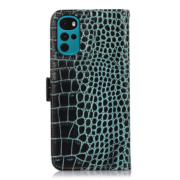 For Motorola Moto G22 Crocodile Top Layer Cowhide Leather Phone Case(Green)