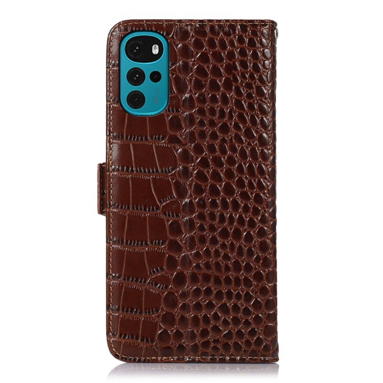 For Motorola Moto G22 Crocodile Top Layer Cowhide Leather Phone Case(Brown)